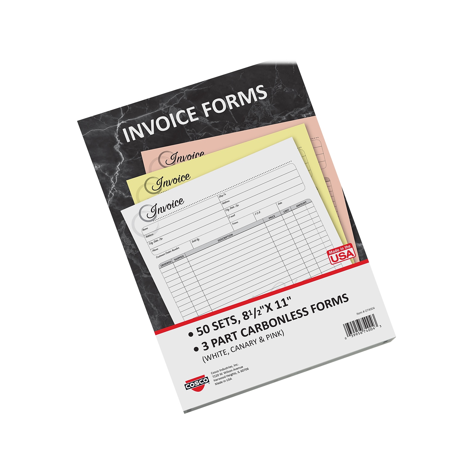 Cosco Artistic 3-Part Carbonless Invoices, 8.5 x 11, 50 Sets/Book (074004)