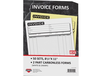 Cosco Business 2-Part Carbonless Invoices, 8.5 x 11, 50 Sets/Book (074005)