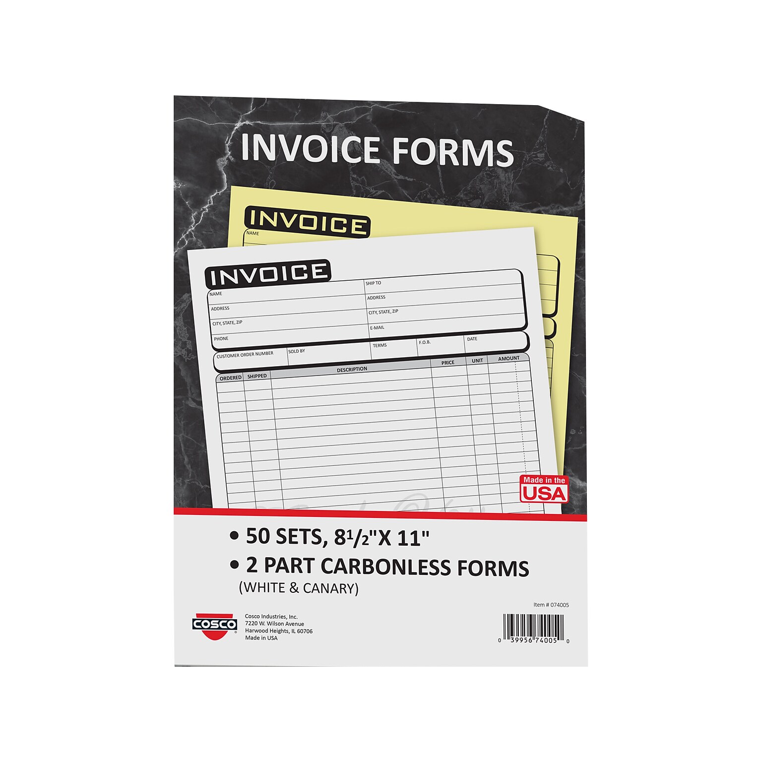 Cosco Business 2-Part Carbonless Invoices, 8.5 x 11, 50 Sets/Book (074005)