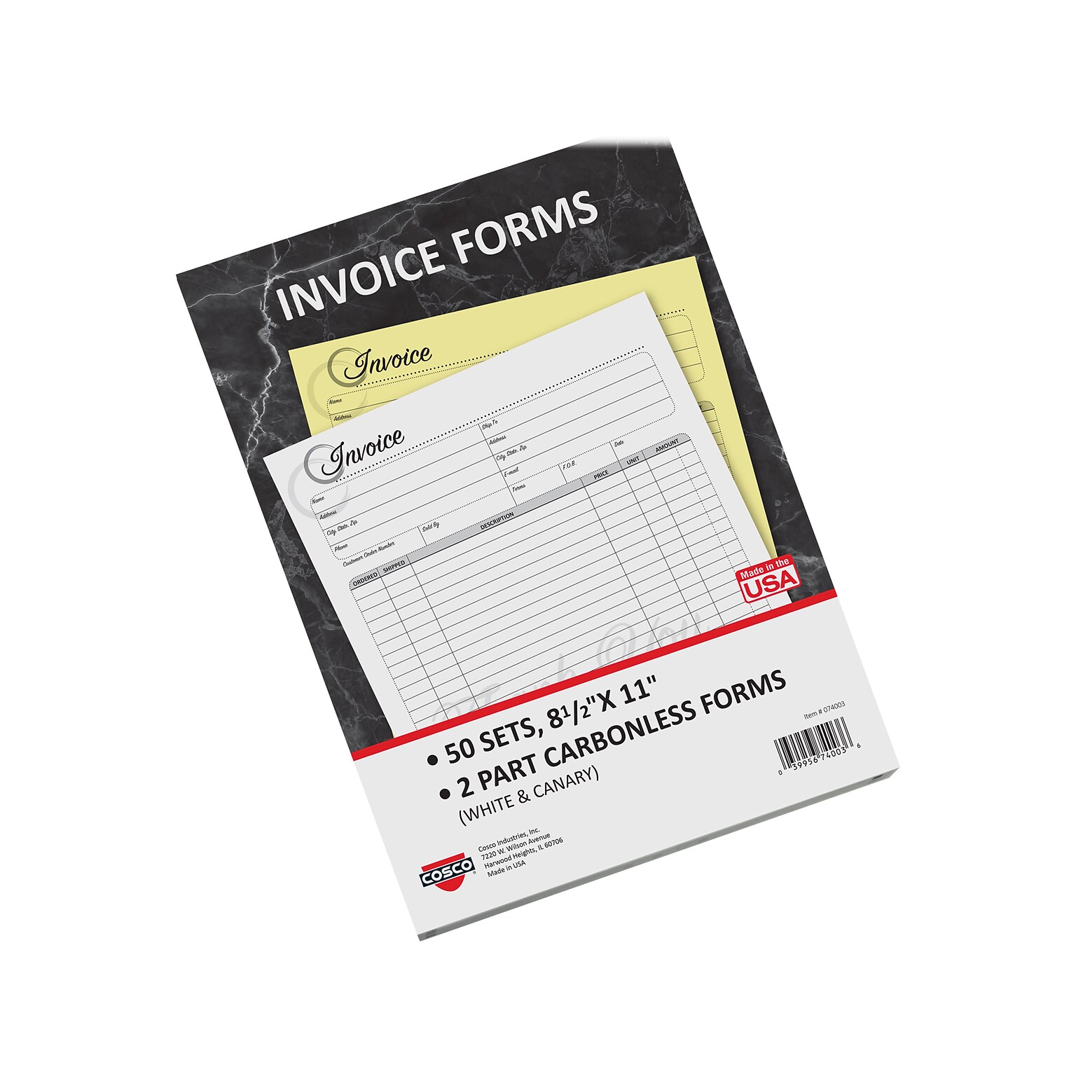 Cosco Artistic 2-Part Carbonless Invoices, 8.5 x 11, 50 Sets/Book (074003)