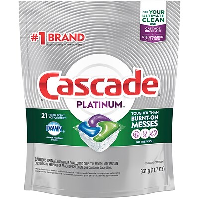 Cascade Platinum Actionpacs, Dishwasher Detergent,Fresh Scent, Pack of 21 (80720)