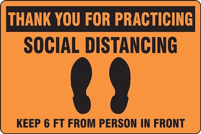 Accuform Slip-Gard™ Floor Decal, Thank You for Practicing Social Distancing, Vinyl, 12 x  18, Orange (PSR302)