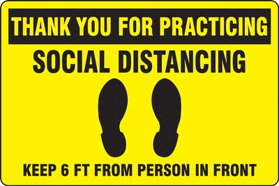 Accuform Slip-Gard™ Floor Decal, Thank You for Practicing Social Distancing, Vinyl, 12 x  18, Yellow (PSR303)