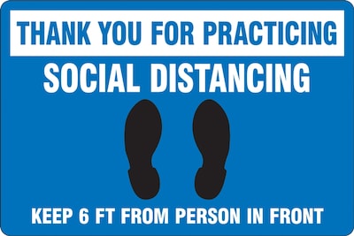 Accuform Slip-Gard™ Floor Decal, Thank You for Practicing Social Distancing, Vinyl, 12 x  18, Blue (PSR304)