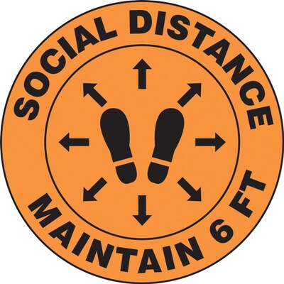 Accuform Slip-Gard™ Floor Decal, Social Distance Maintain 6 FT, Vinyl, 12, Orange (MFS384)