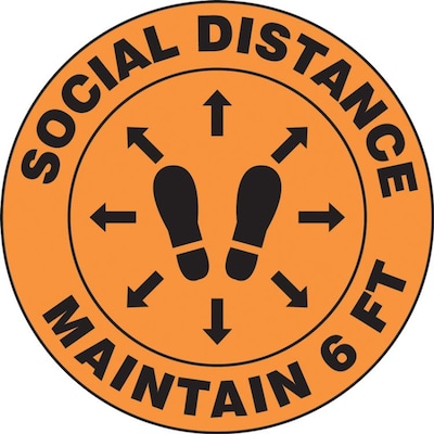 Accuform Slip-Gard™ Floor Decal, Social Distance Maintain 6 FT, Vinyl, 17, Orange (MFS386)