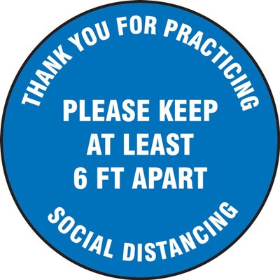 Accuform Slip-Gard™ Floor Decal, Please Keep at Least 6 FT Apart, Vinyl, 12, Blue (MFS420)