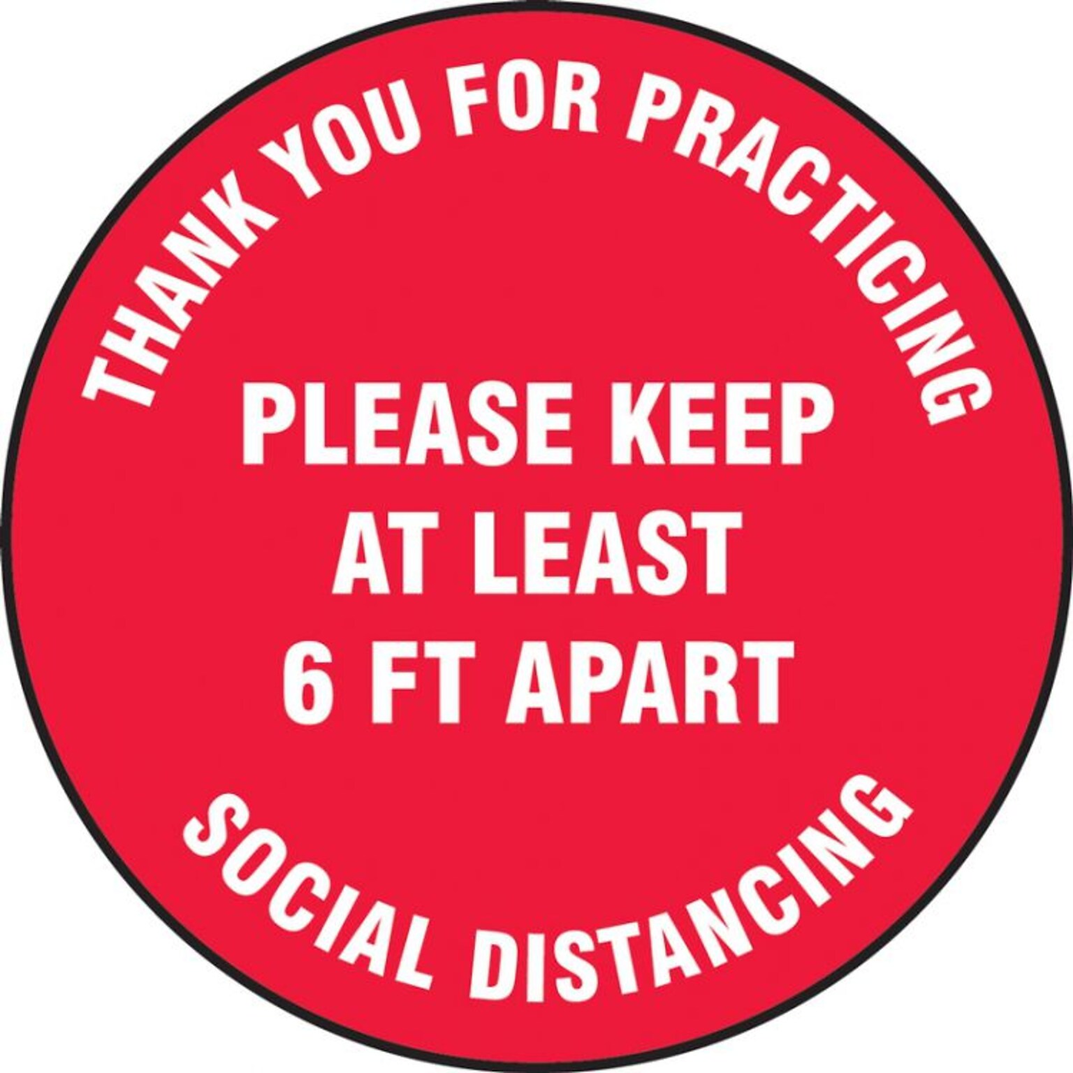 Accuform Slip-Gard™ Floor Decal, Please Keep at Least 6 FT Apart, Vinyl, 17, Red (MFS422)