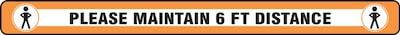 Accuform Slip-Gard™ Floor Decal, Please Maintain 6 FT Distance, Vinyl, 3 x  36, Orange (PSR909)