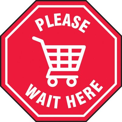 Accuform Slip-Gard™ Floor Decal, Please Wait Here, Vinyl, 17, Red (MFS332)