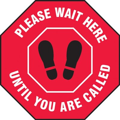 Accuform Slip-Gard™ Floor Decal, Please Wait Here Until You Are Called, Vinyl, 12, Red (MFS334)