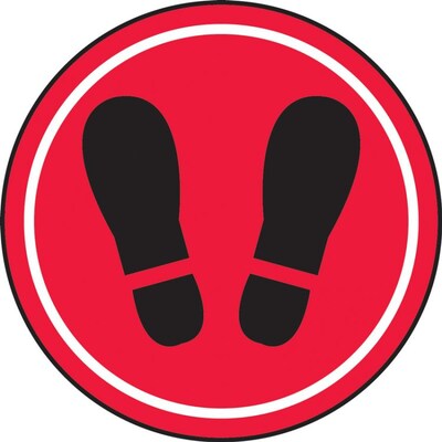 Accuform Slip-Gard™ Floor Decal, Footprint in Circle, Vinyl, 12, Red (MFS381)