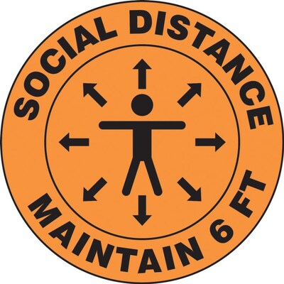 Accuform Slip-Gard™ Floor Decal, Social Distance Maintain 6 FT, Vinyl, 17, Orange (MFS382)