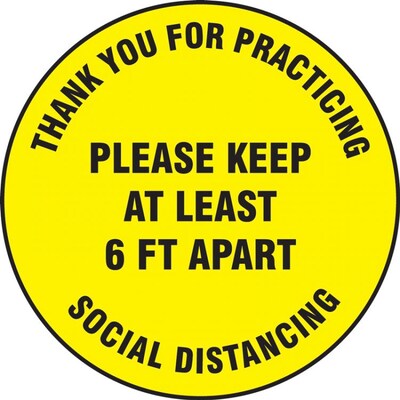 Accuform Slip-Gard™ Floor Decal, Please Keep at Least 6 FT Apart, Vinyl, 12, Yellow (MFS426)