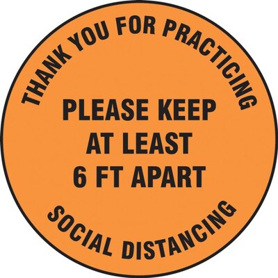 Accuform Slip-Gard™ Floor Decal, Please Keep at Least 6 FT Apart, Vinyl, 12, Orange (MFS428)