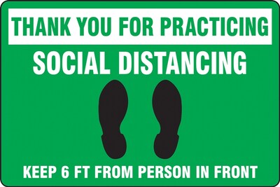 Accuform Slip-Gard™ Floor Decal, Thank You for Practicing Social Distancing, Vinyl, 12 x  18, Green (PSR300)