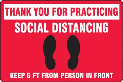 Accuform Slip-Gard™ Floor Decal, Thank You for Practicing Social Distancing, Vinyl, 12 x  18, Red (PSR301)