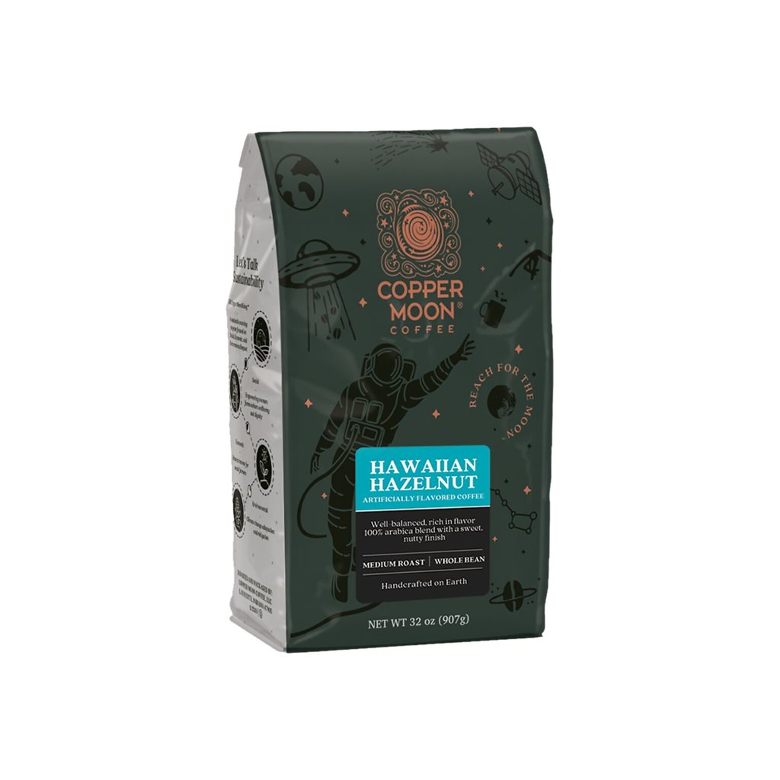 Copper Moon Hawaiian Hazelnut Beans Coffee, Medium Roast, 32 oz