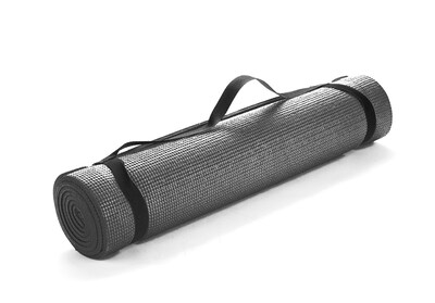 Mind Reader All Purpose Yoga Mat Fitness & Exercise Mats with Carrying Strap, 1/4 Thickness, Black (YOGAPVC-BLK)