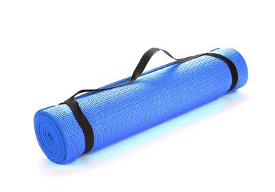Mind Reader All Purpose Yoga Mat Fitness & Exercise Mats with Carrying Strap, 1/4 Thickness, Blue (YOGAPVC-BLU)