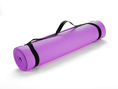Mind Reader All Purpose Yoga Mat Fitness & Exercise Mats with Carrying Strap, 1/4 Thickness, Purple (YOGAPVC-PUR)