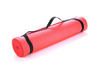 Mind Reader All Purpose Yoga Mat Fitness & Exercise Mats with Carrying Strap, 1/4 Thickness, Red (YOGAPVC-RED)