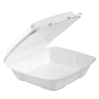 Dart® Square 1-Comp Foam Hinged Carryout Container, 9 x 9.4 x 3, White, 100/Bag, 2 Bag/Carton (DC