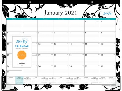 2021 Blue Sky 17 x 22 Desk Pad Calendar, Garden Flower Breast Cancer Awareness, Black/White (100014-21)