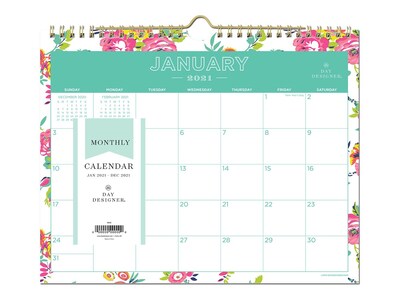 2021 Blue Sky 8.75 x 11 Wall Calendar, Day Designer Peyton White, Green/White (103629-21)