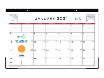2021 Blue Sky 11 x 17 Desk Pad Calendar, Classic Red, White (111293-21)