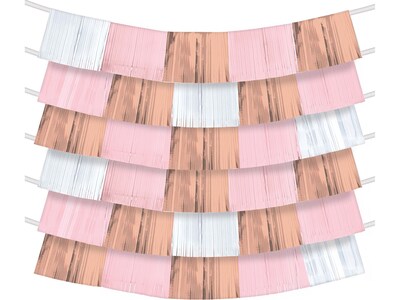 Amscan Party Fringe Banner, Rose Gold/White, 9/Pack (242683)