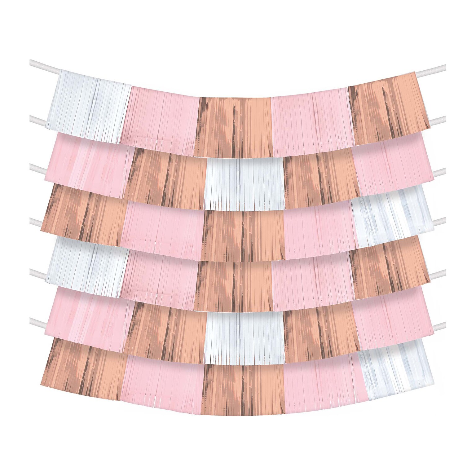 Amscan Party Fringe Banner, Rose Gold/White, 9/Pack (242683)