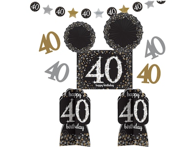 Amscan Sparkling Celebration 40th Birthday Room Decorating Kit, Black/Silver/Gold (241288)