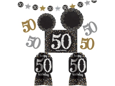 Amscan Sparkling Celebration 50th Birthday Room Decorating Kit, Black/Silver/Gold (241287)