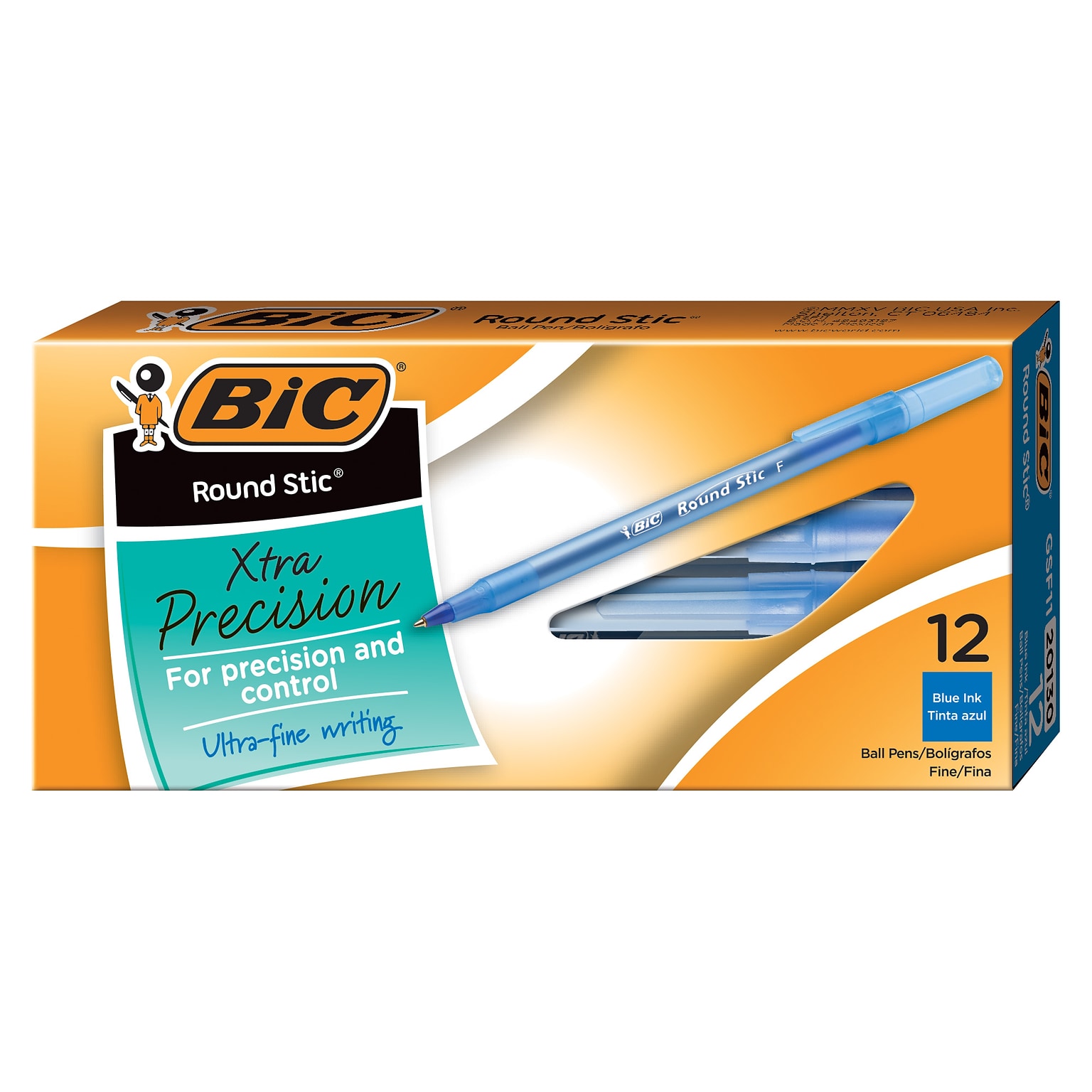 BIC Round Stic Ballpoint Pens, Fine Point, Blue Ink, Dozen (20130/GSF11BL)