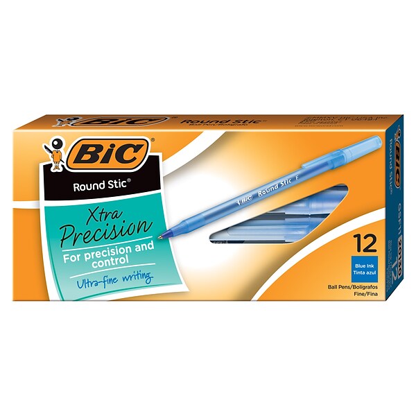 BIC Round Stic Ballpoint Pens, Fine Point, Blue Ink, Dozen (20130/GSF11BL)