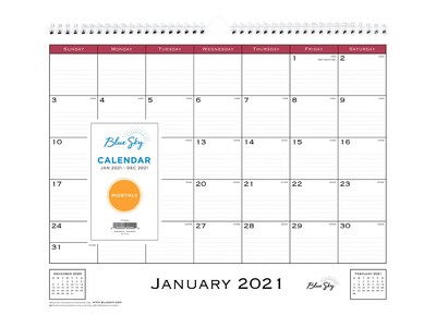 2021 Blue Sky 12 x 15 Wall Calendar, Classic Red, White (111292-21)