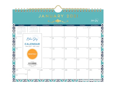 2021 Blue Sky 8.75 x 11 Wall Calendar, Sullana, White/Blue/Yellow (116049-21)