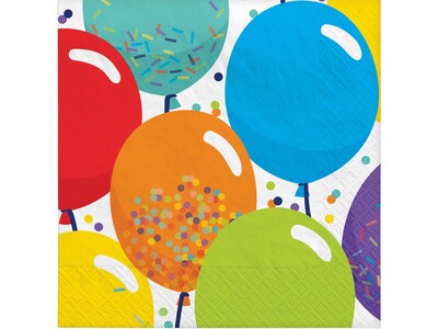 Amscan Balloon Birthday Celebration Beverage Napkins, Multicolor, 125/Pack (702494)