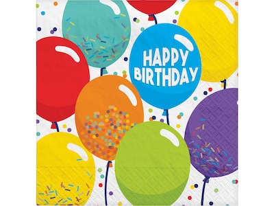 Amscan Balloon Birthday Celebration Lunch Napkins, Multicolor, 125/Pack (712494)
