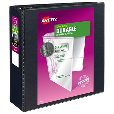Avery Durable 4 3-Ring View Binders, D-Ring, Black (09800)