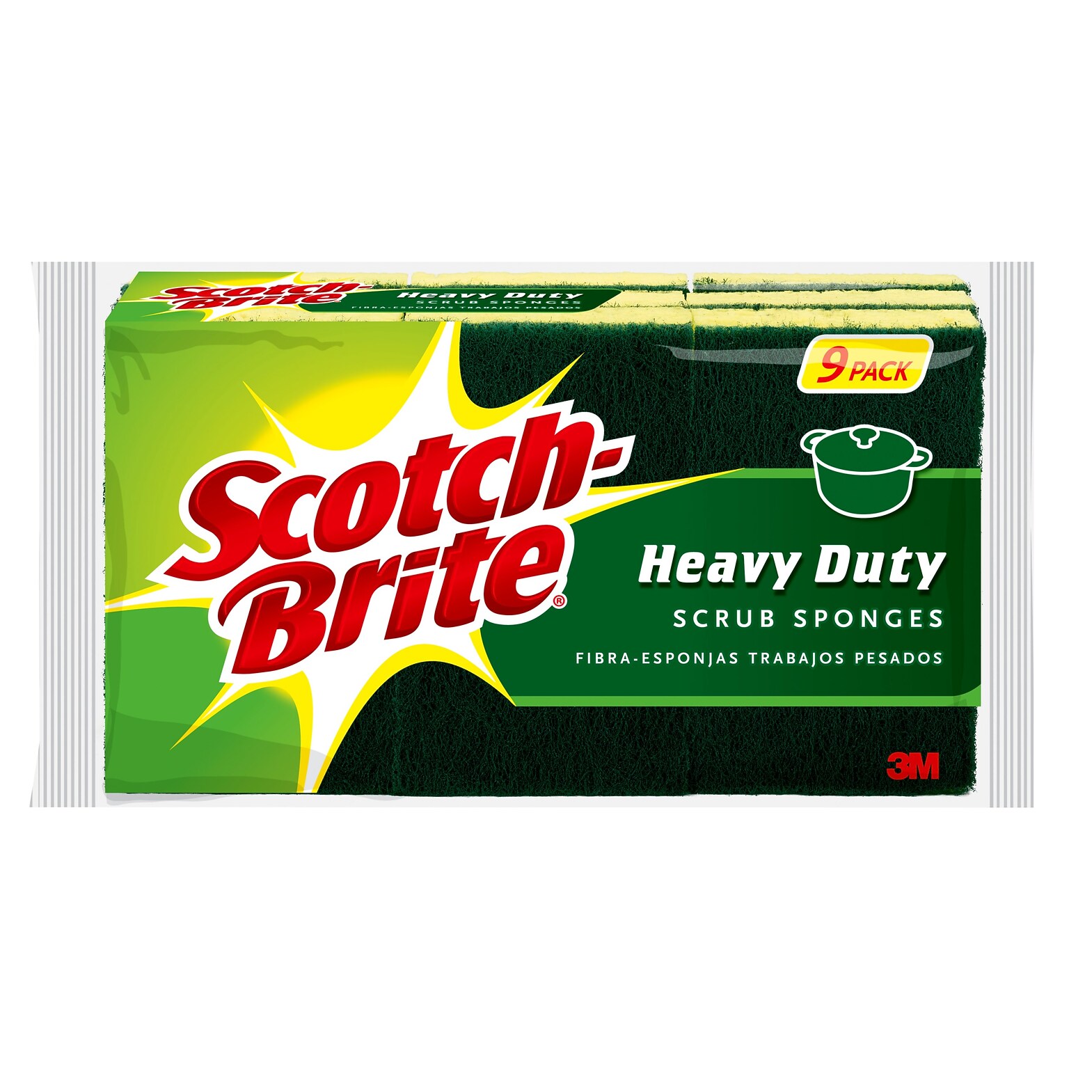 Scotch-Brite Heavy Duty Scrub Sponges, Yellow/Green, 9/Pack (429)