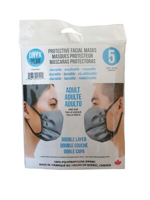 Onyx & Blue Reusable Cloth Face Masks for Adults, Polypropylene, 5 Masks/Pack (9502)
