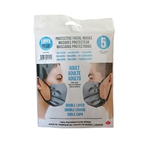 Onyx & Blue Reusable Cloth Face Masks for Adults, Polypropylene, 5 Masks/Pack (9502)