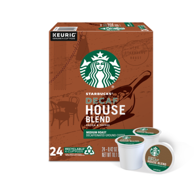 Starbucks House Blend Decaf Coffee Keurig K Cup Pods Medium Roast 24 Box 736088 Quill Com