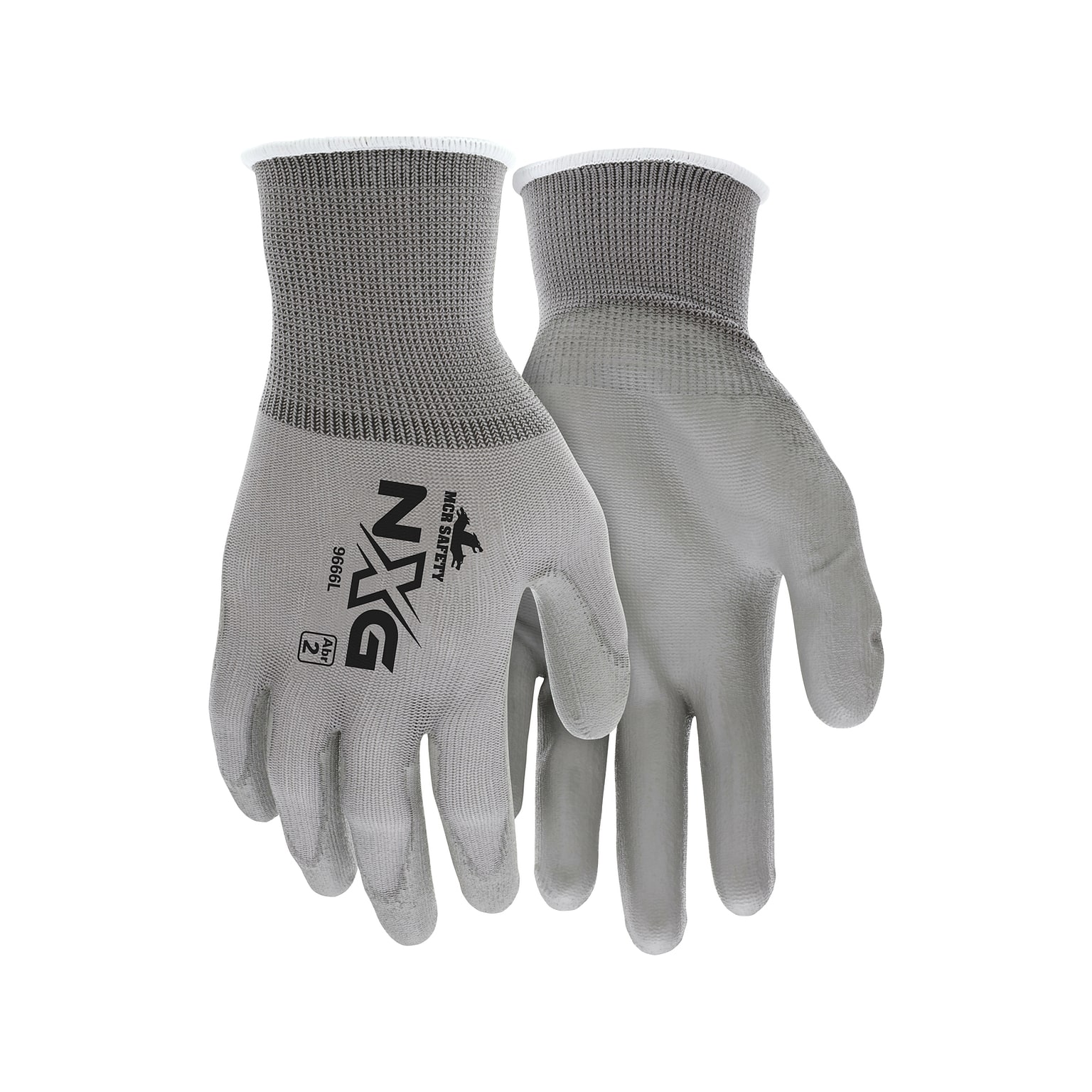 MCR Safety Memphis NXG Nylon Polyurethane-Coated Gloves, Large, Gray, Dozen (9666L)