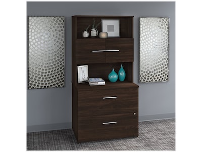 Bush Business Furniture Office 500 2-Drawer Lateral File Cabinet with Hutch, Letter/Legal, Black Walnut, 35.67" (OF5007BWSU)