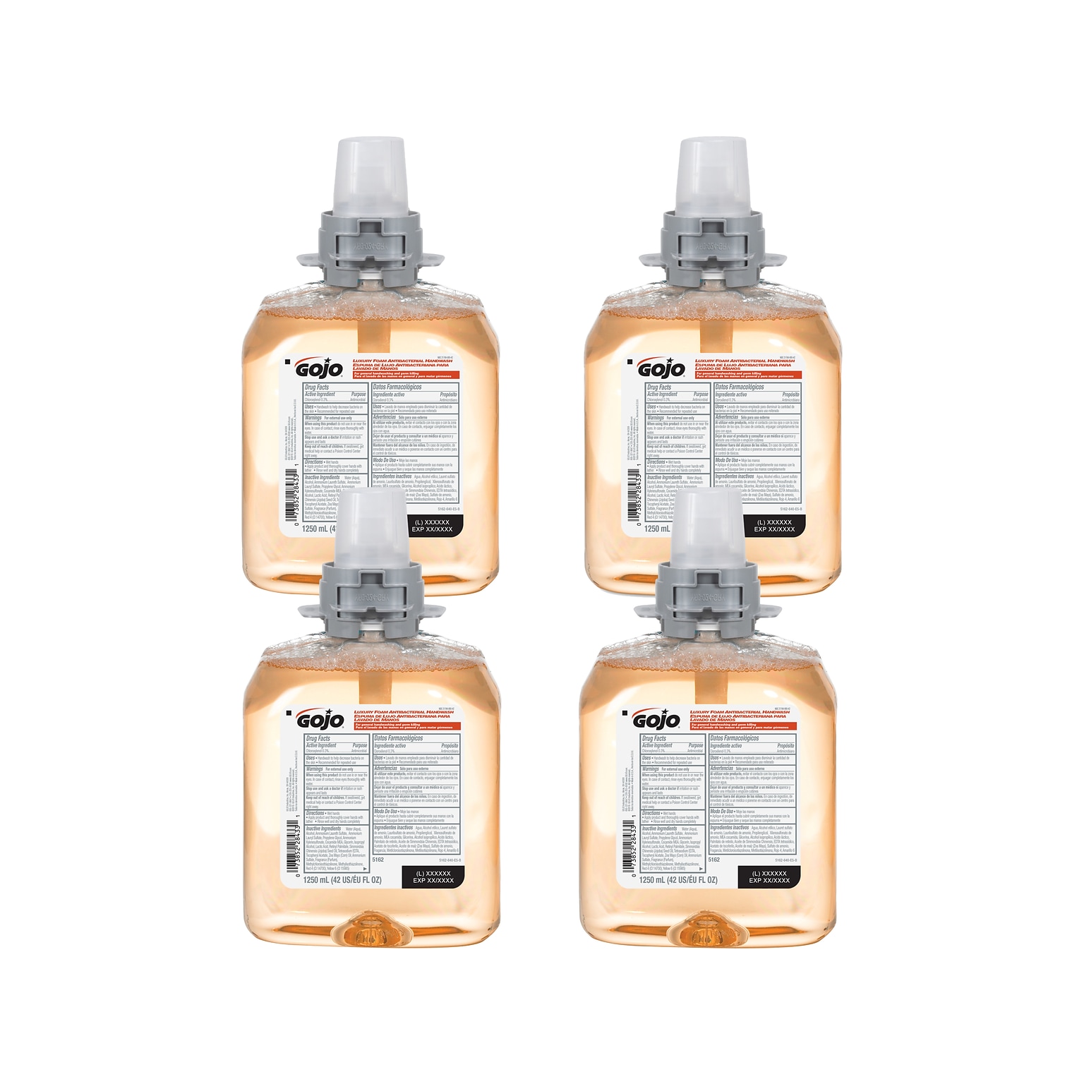 GOJO Luxury Antibacterial Foaming Hand Soap Refill for FMX12 Dispenser, Fresh Fruit Scent, 1250 ml., 4/Carton (5162-04)