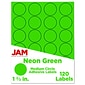 JAM Paper Round Label Sticker Seals, 1 2/3" Diameter, Neon Green, 24 Labels/Sheet, 5 Sheets/Pack (354329583)
