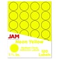 JAM Paper Round Label Sticker Seals, 1 2/3" Diameter, Neon Yellow, 24 Labels/Sheet, 5 Sheets/Pack (354329582)